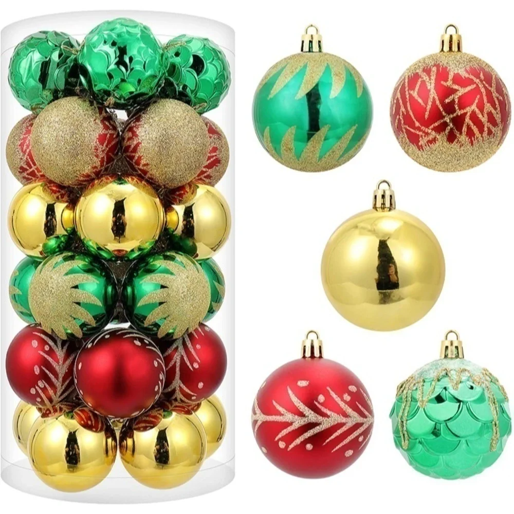 Brand New Set of 30 Red, Green & Gold Christmas Ball Ornaments Decorations